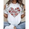 Europäische Größe Valentinstags-T-Shirt - Weiß, Kurzarm, Rundhalsausschnitt, Herz/Anime-Print, 180 g/m² Schwergewicht, Bequem, Frühling-Sommer