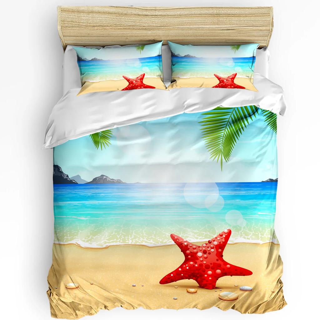 Seashells Conch Starfish Beach Sand Bedding Set 3pcs Duvet Cover Pillowcase Kids Adult Quilt Cover Double Bed Set Home Textile