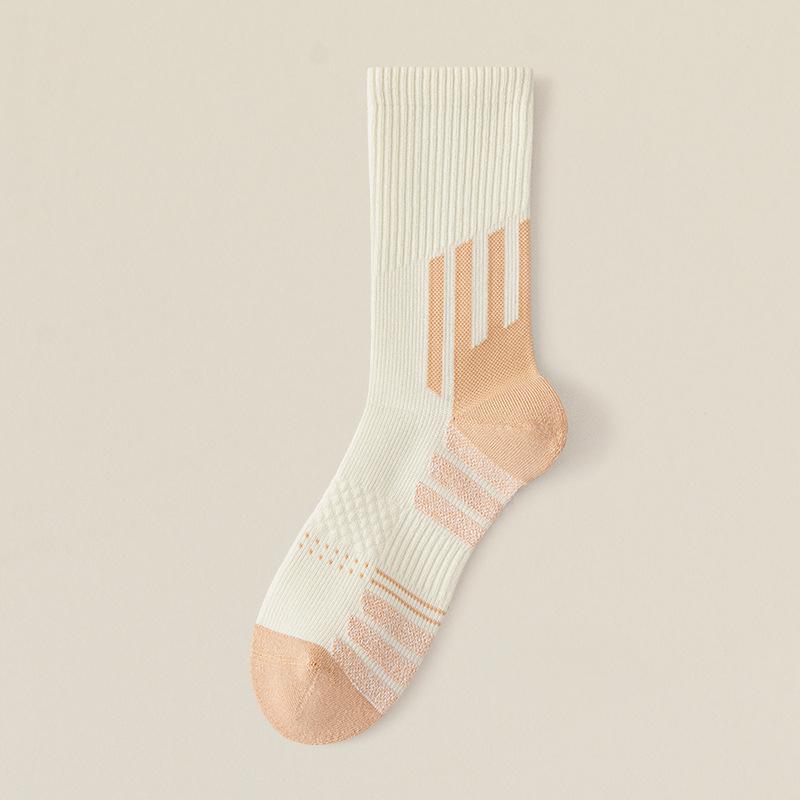 Women's Mid Crew Running Socks Color Block Hand-linked Seamless Non-slip Antibacterial Deodorant Cushion Sports Socks