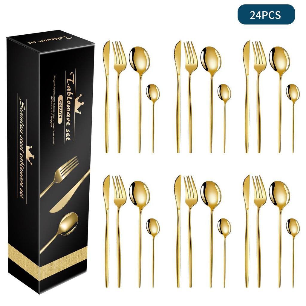 Stainless Steel Cutlery Set: 16/24-Piece Steak Knives, Forks, Spoons In Gift Box