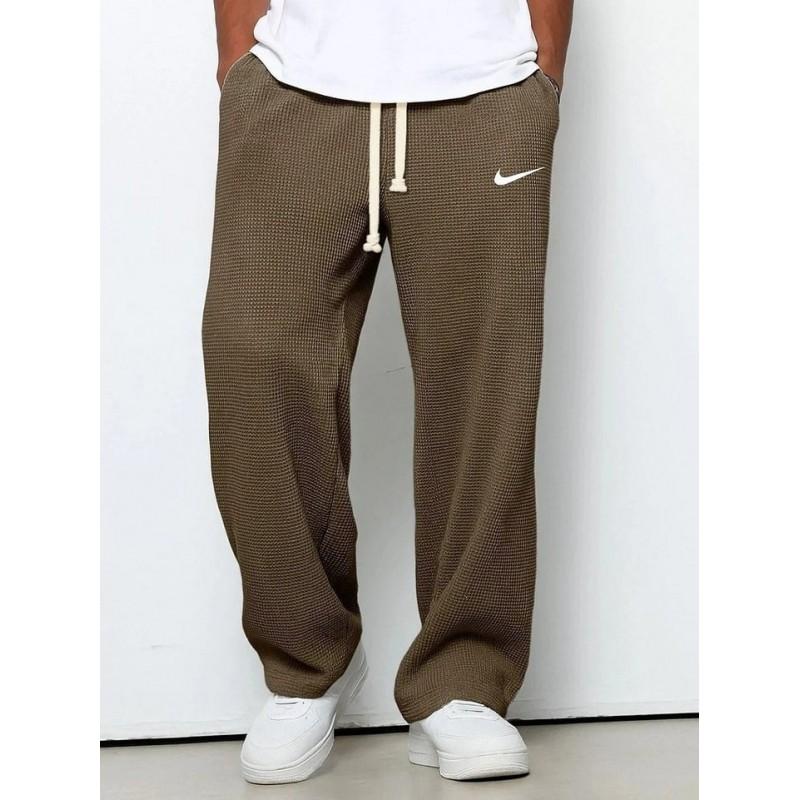 Mens Loose Waffle Knit Wide Leg Jogger Pants Casual Stretch Trousers Daily Wear