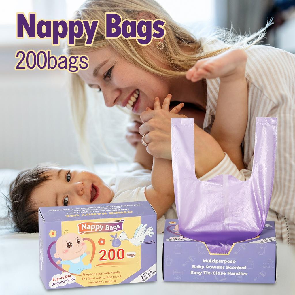 Baby Disposable Diaper Bags Easy-To-Tie Tabs Diaper Sacks with Lavender Scented Diaper Disposal
