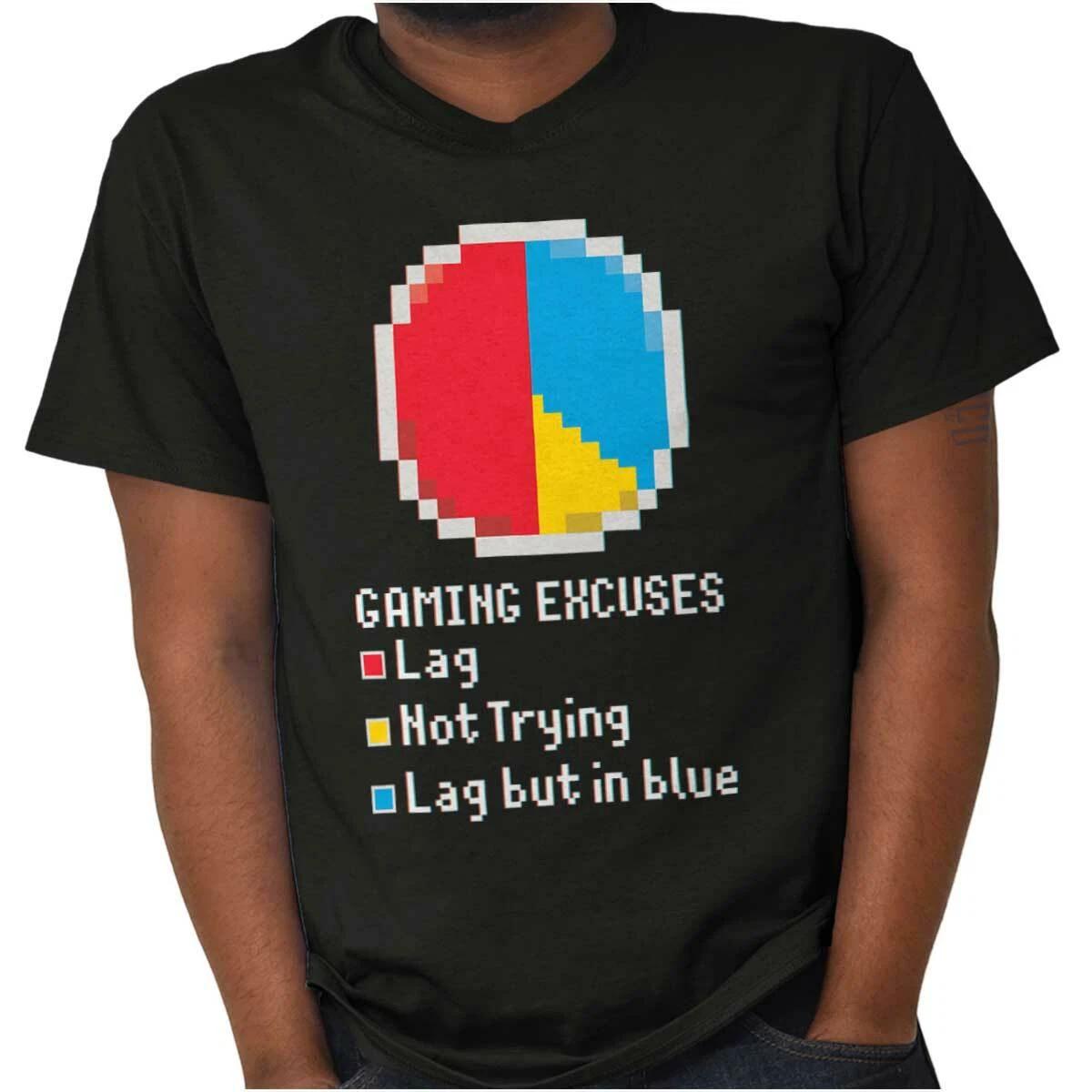 Funny Video Gaming Excuses Lag Pie Chart Womens or Mens Crewneck T Shirt Tee M
