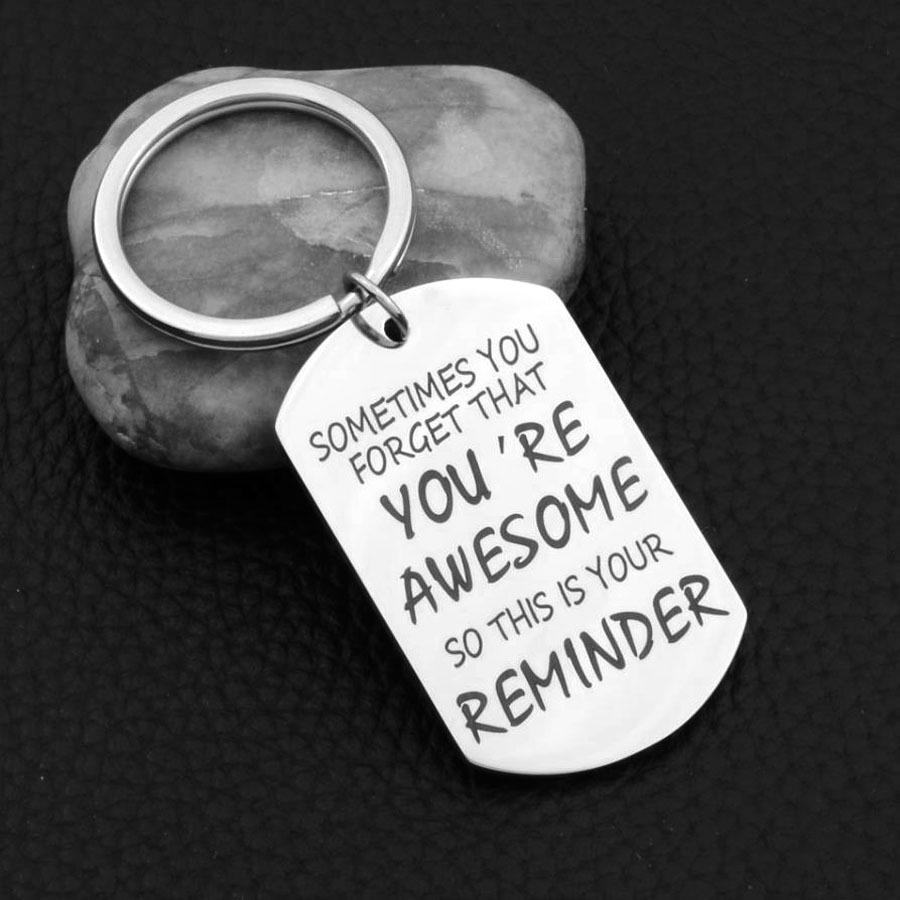 Inspirational Stainless Steel Keychain - Remember You’re Awesome Birthday Gift