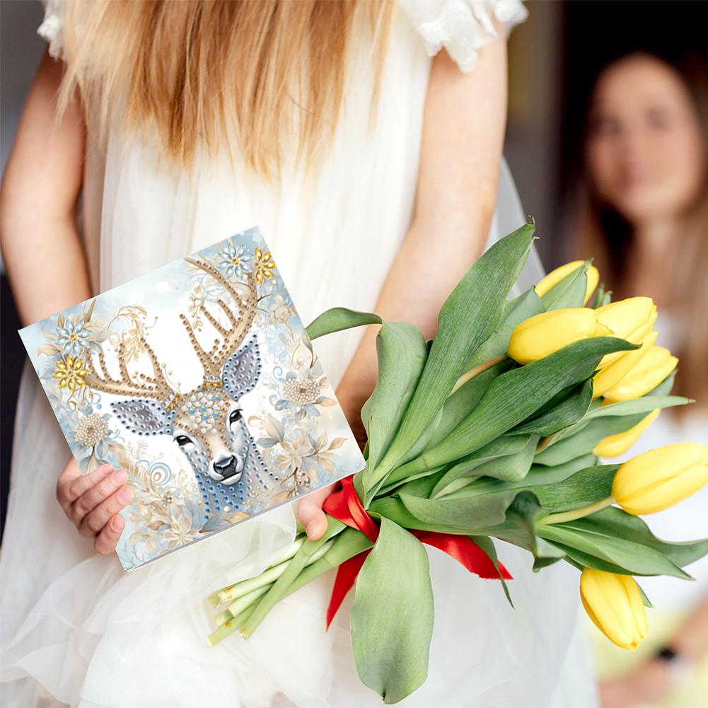 6Pcs Christmas Tree Rhinestone Painting Card Kit Diamond Daily Wish Card Diamond Painting Greeting Card for Family Friends Gift