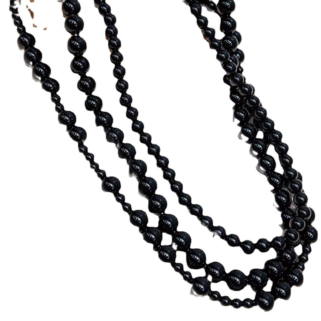 Black Pearl-style classic French high-end niche black agate necklace, collarbone chain, understated and simple