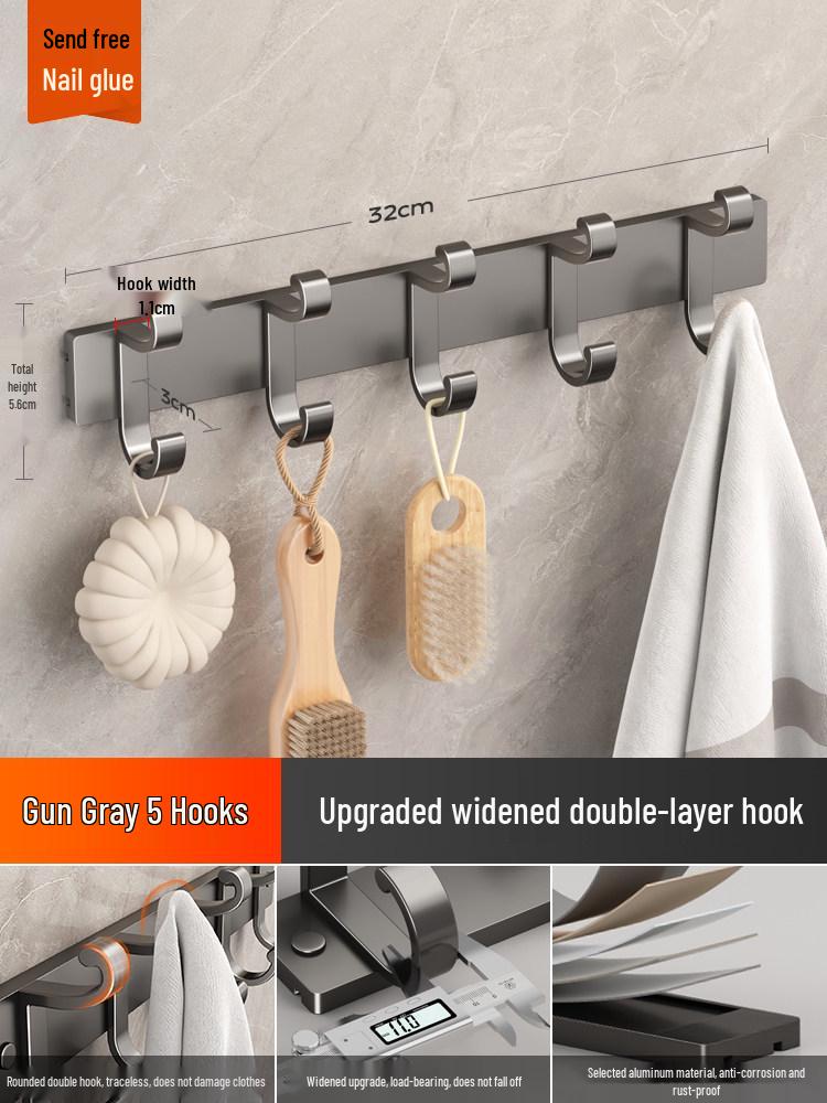 Meiruid Wall-Mounted No-Drill Double-Layer Space Aluminum Coat & Hat Hook