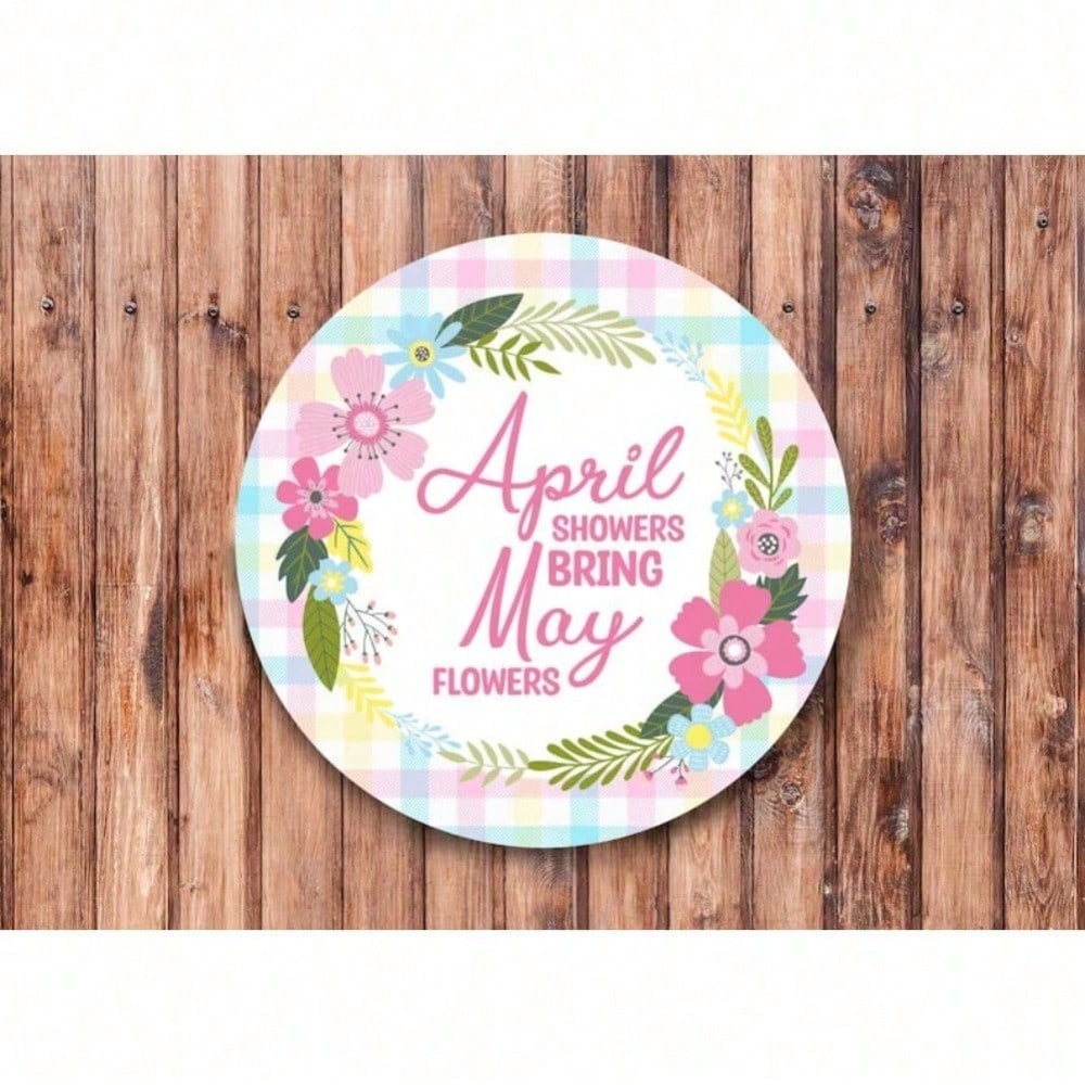 

April Showers Bring May Flowers Wreath Vintage Metal Sign, Tin Wall Art for Home Decor Rustic Farmhouse Kitchen Bathroom 20x20 різнокольоровий