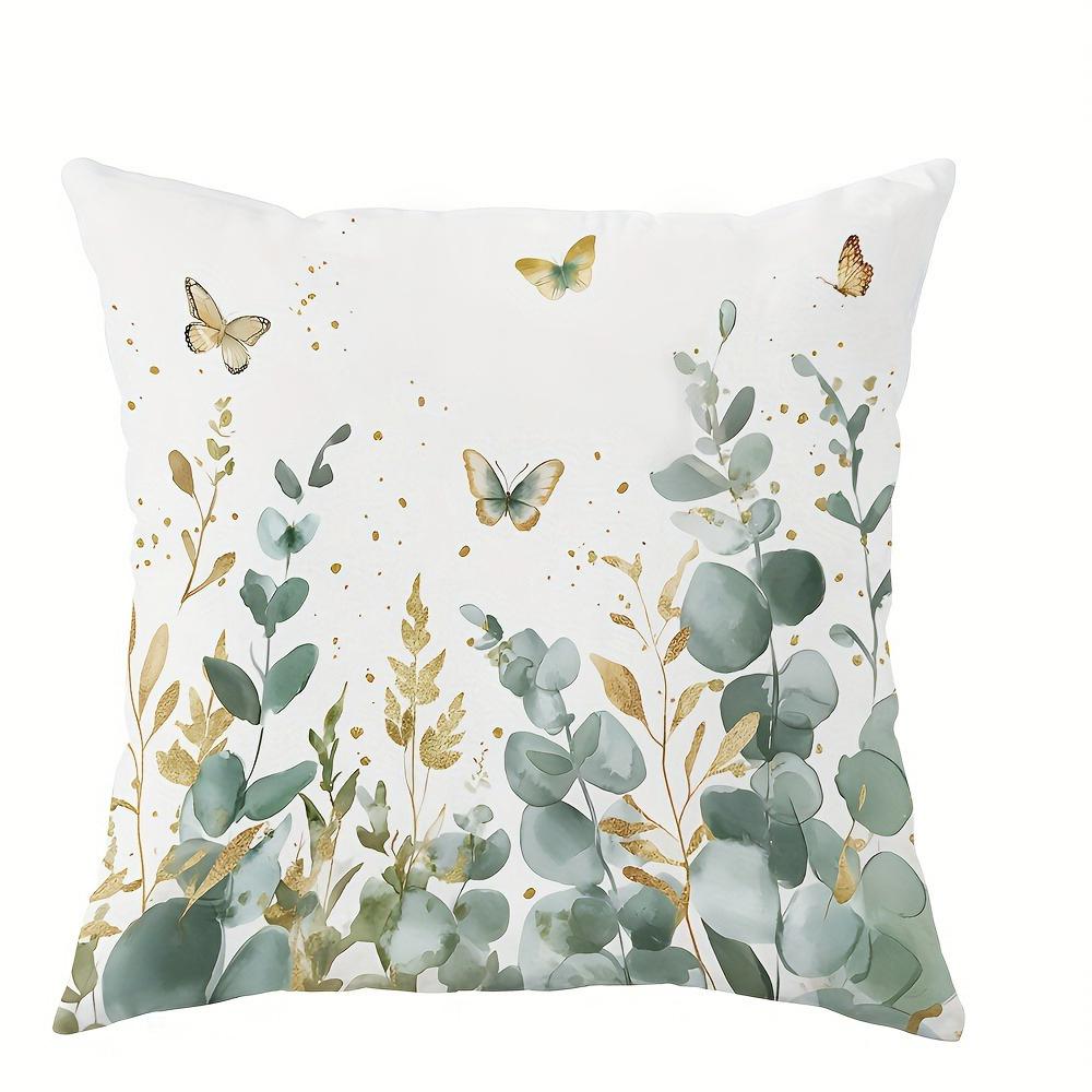 Fresh Eucalyptus & Floral Springtime Pillow CoversLiving Room Sofa Cushion Cover, Soft and Comfortable, Bedroom Room Decoration