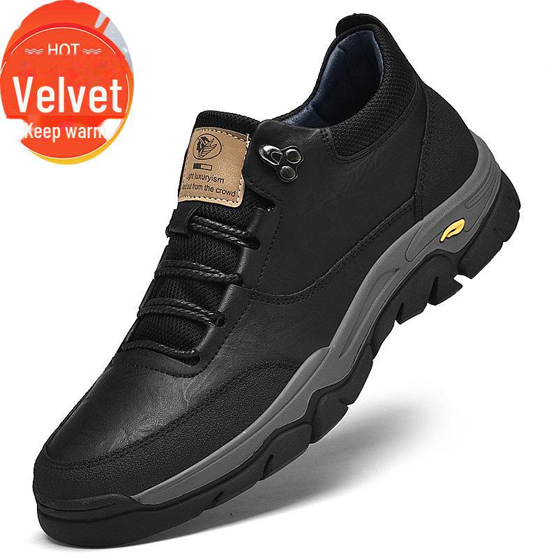Men's Genuine Leather Large Size Outdoor Work Shoes, Non-Slip Wear-Resistant Thick Sole with Velvet Lining (Sizes 46-50).