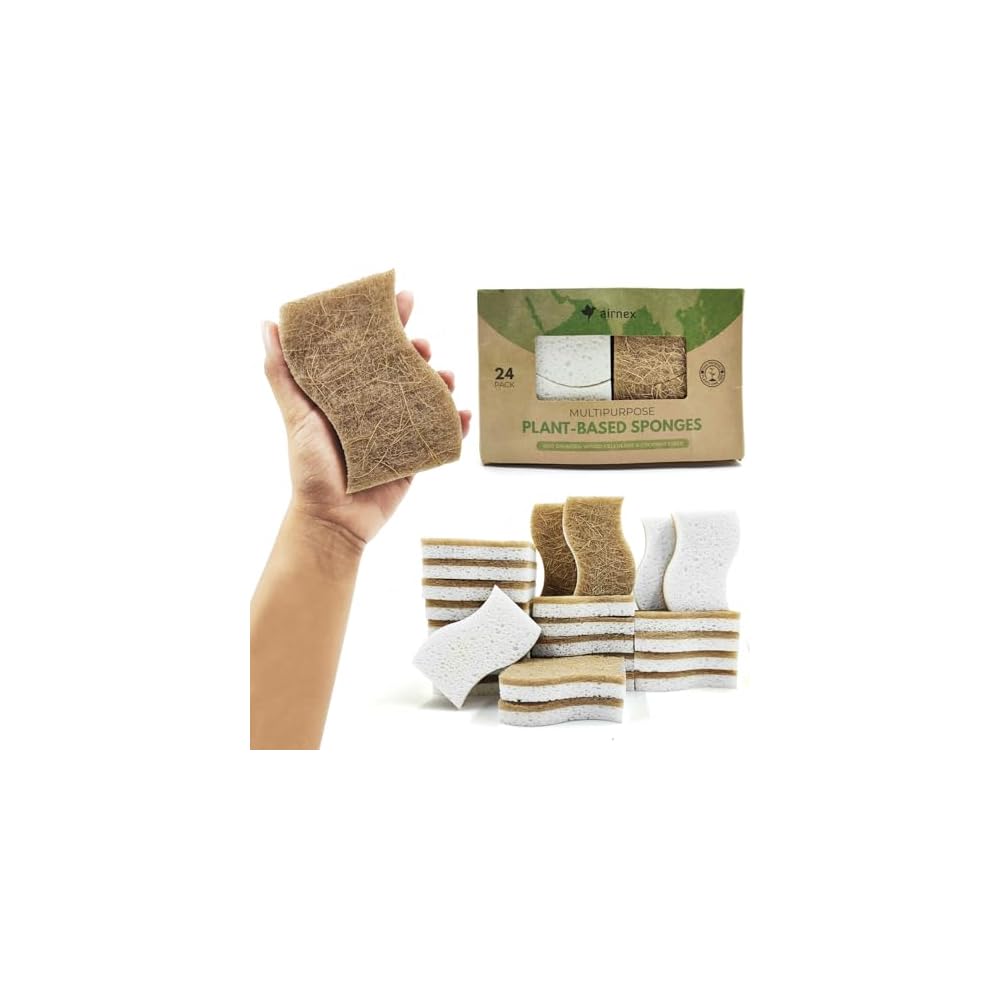 AIRNEX Biodegradable Natural Kitchen Sponges 24 Pack - Natural Kitchen Sponges - Biodegradable