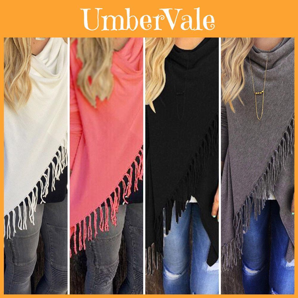 Elegante Cardigan Poncho Sciarpa da Donna con Frange Irregolari e Design Classico