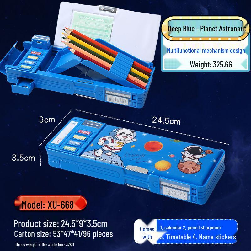 Creative Double-Layer Cartoon Pencil Box - Multifunctional, Large Capacity Stationery for Elementary Students
