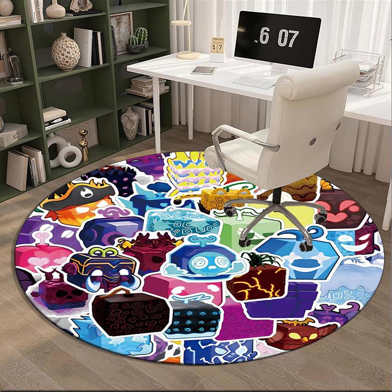 Blox Fruits Characters Round Carpet Chair Cushion Round Entryway Rug, Soft Round Rugs for Living Room, Bedroom, Circle Carpet Decor Gifts