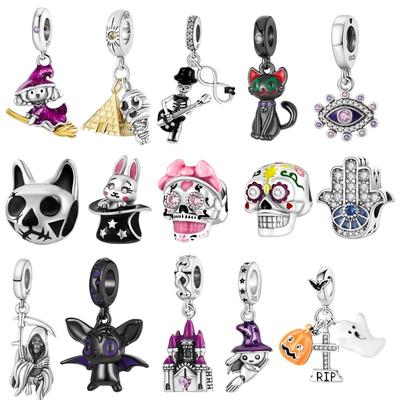 Copper Halloween Charm Witch Luminous Pumpkin Skull Bead Fit Original Bracelet Necklacewomen Diy Jewelry Gift
