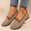 Women Flats 2024 New Round Toe Flat Shoes for Women Plus Size Shallow Sneakers Women Knitting Plaid Print Walking Loafers Shoes
