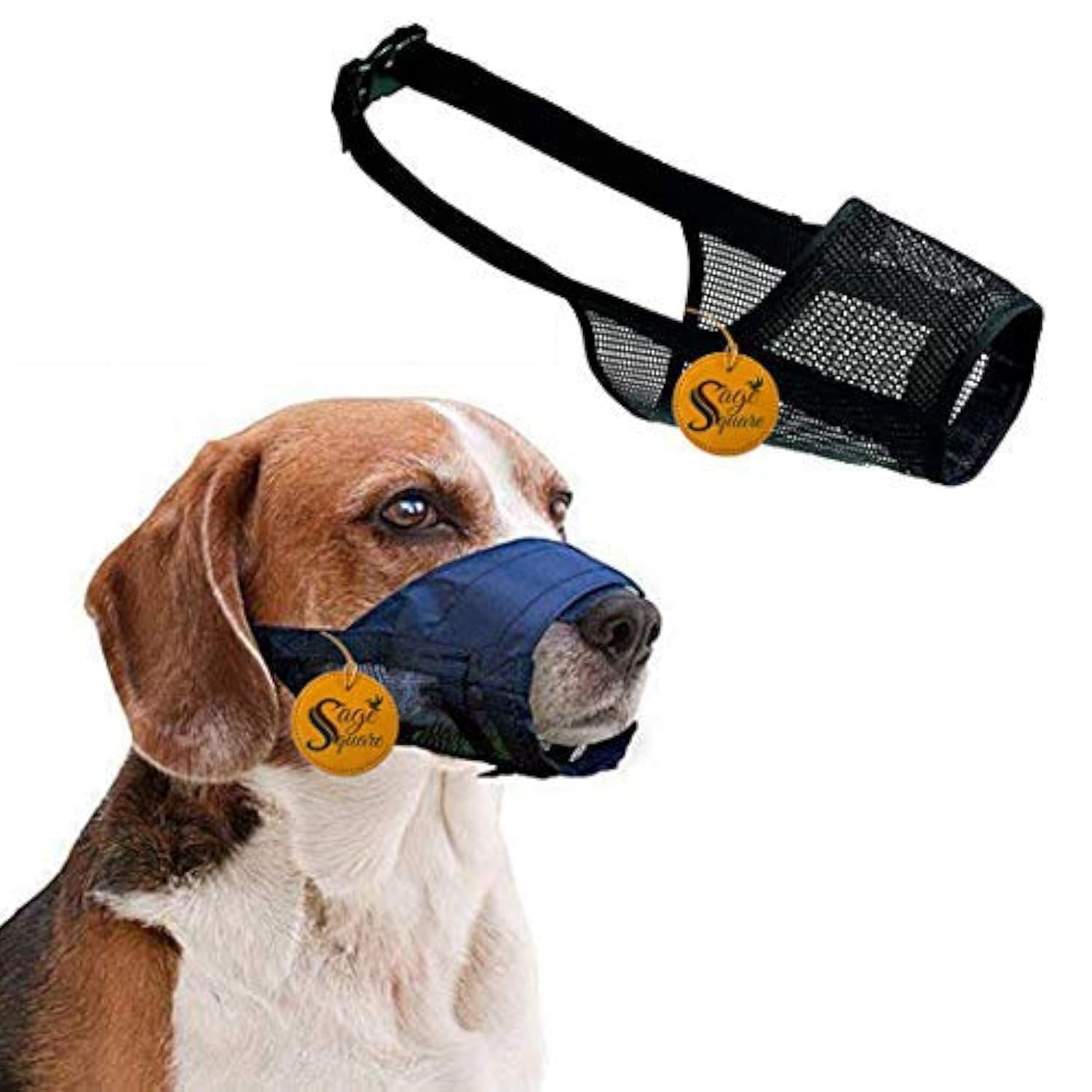 Sage Square Net Muzzle Dog - Secure & Breathable Dog Muzzle for Safe Walks | Adjustable Straps & Soft Mesh Cover | Prevent Biting, Chewing, and Lic