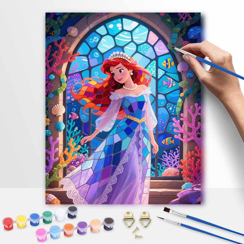 Disney Mermaid Stained Glass Painting by Numbers Hand Filled Drawing Art Kit Home Decor