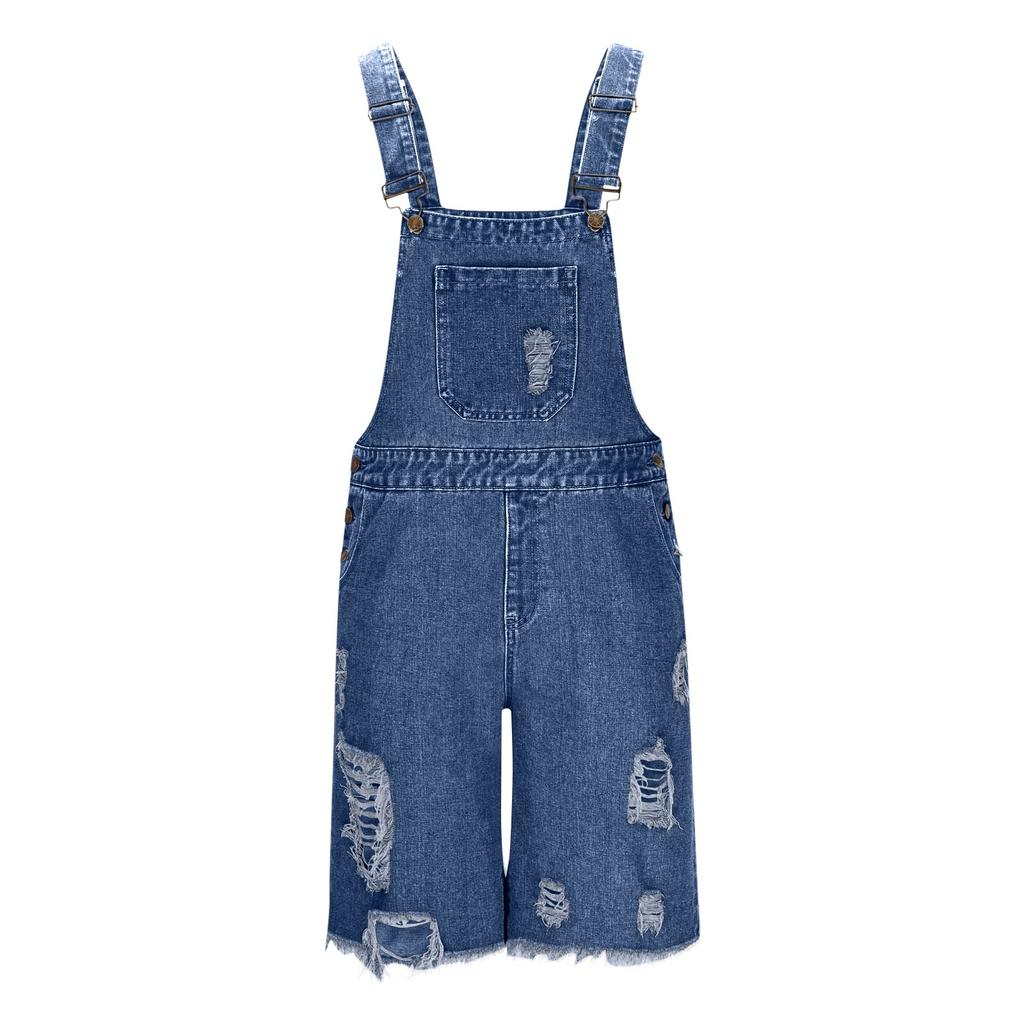 Men's Fashion Solid V-Neck Button Pocket Wash Water Denim Adjustable Short Strap Jumpsuit