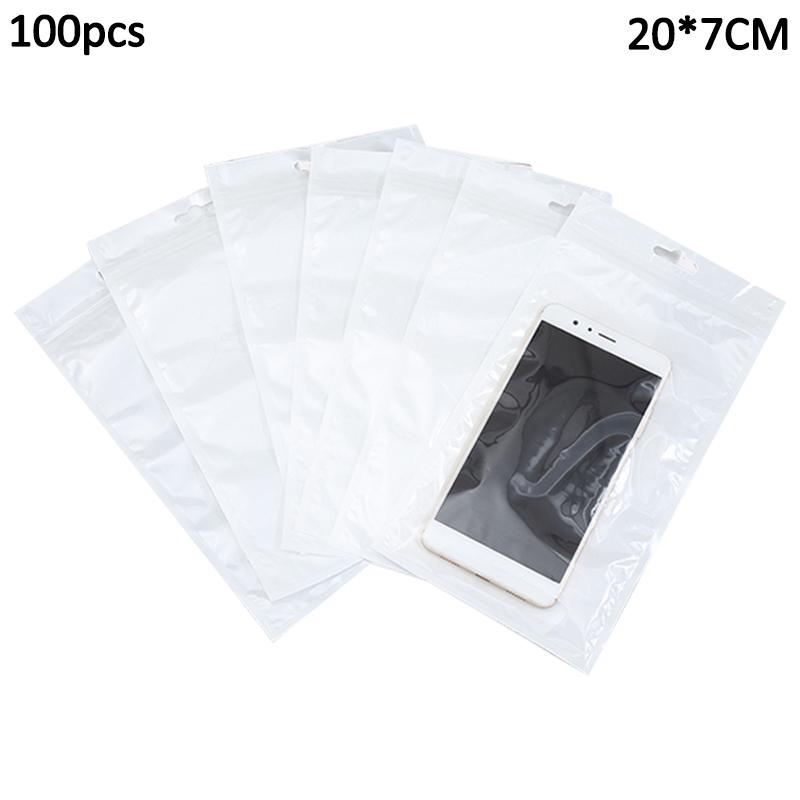 

MX-030 100Pcs Sample Bag 20x7cm 12C Pearl Film Front Clear Self Seal Reclosable Zipper Lock Packaging Bag