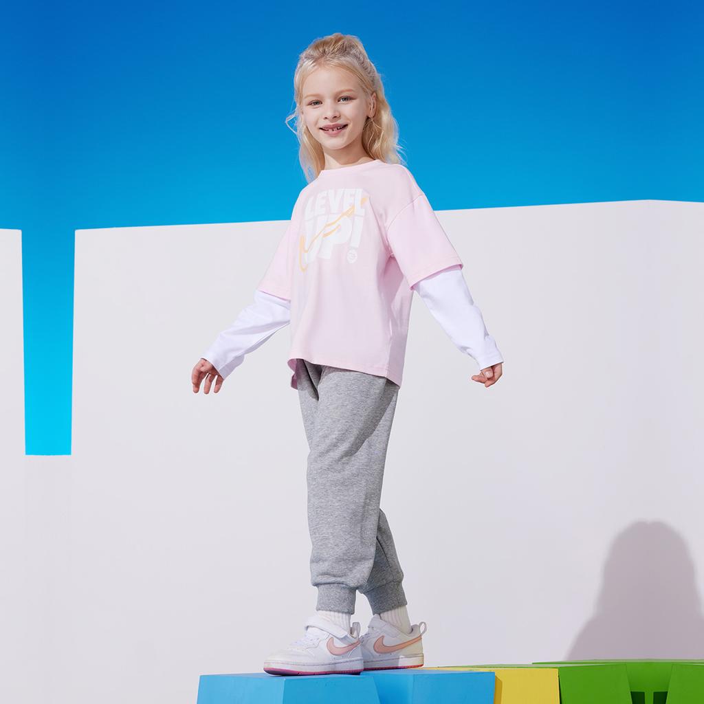 Nike Casual Sports Suit Comfortable Soft Simple Elegant Kids Suit Cherry-Blossom-Pink N32432267GS-005