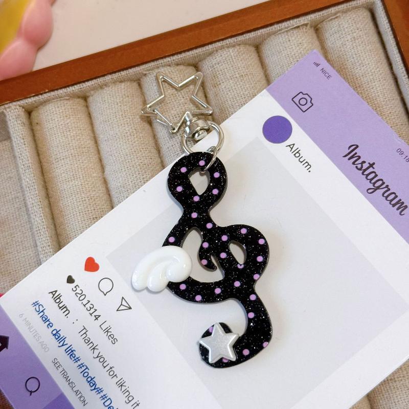 Y2K Musical Notes Heart Pendant For Women Sweet Cute Bag Charms Keychain Jewelry Trendy Chain