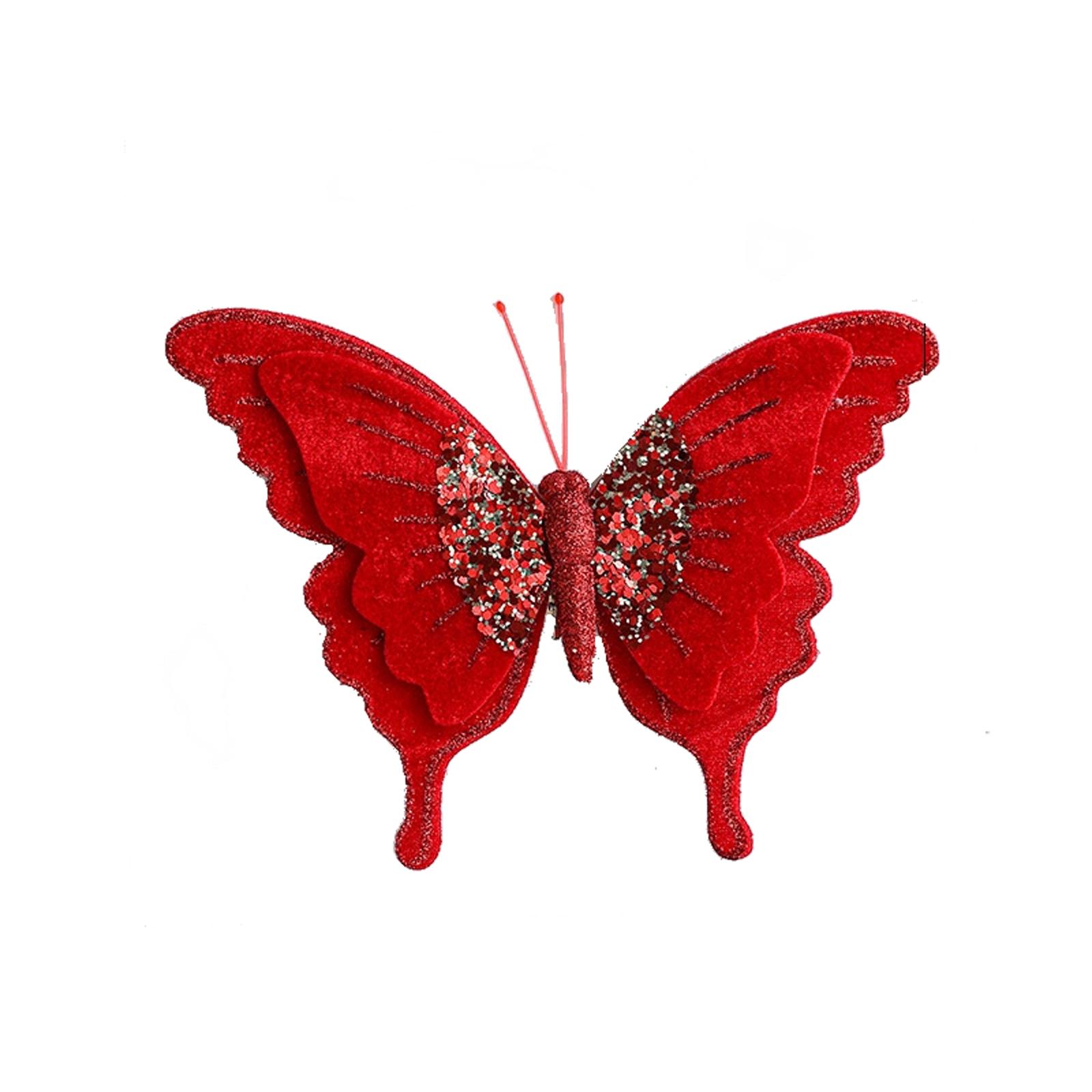 

Тканевый бант-зажим Двухслойная бархатная подвеска Пудровая флокировка Украшение для рождественской елки One Size красный