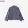 ZANZEA Women Casual Turn Down Collar Loose Long Sleeve Stripe Blouse