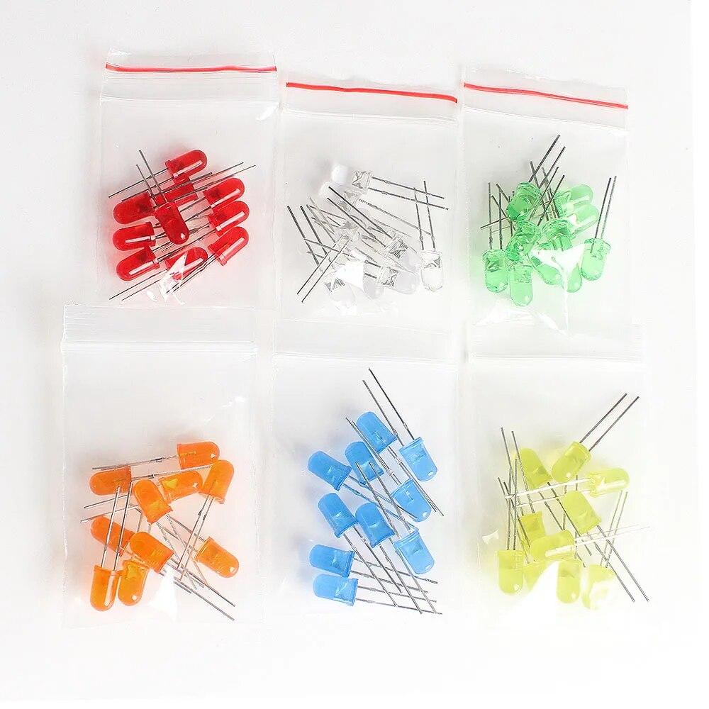 60pcs/100pcs 5MM LED Diodes Kit Pack DIY Electronics Red Orange Yellow Green Blue White 5mm LED Light Assortment Kit