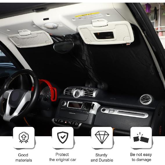 Windshield Sunshade for Benz Smart Fortwo Forfour 453 451 450 2016-2021 Front Window Sun Shade Foldable Reflective Sun Visor Custom Sunscreen UV