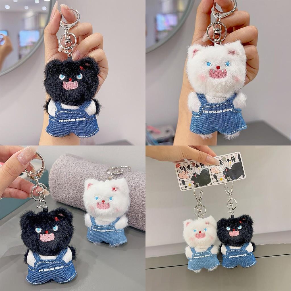 Overalls Angry Cute White And Black Cat Plush Doll Pendant Decoration Bag