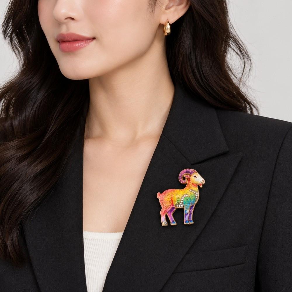 Beautiful Goat Enamel Brooch -inlaid Rhinestone Brooch Trendy Animal Pin  Wedding