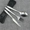 Portable Stainless Steel Steak Cutlery Set with Cloth Bag Flatware Sets Knife Fork and Spoon