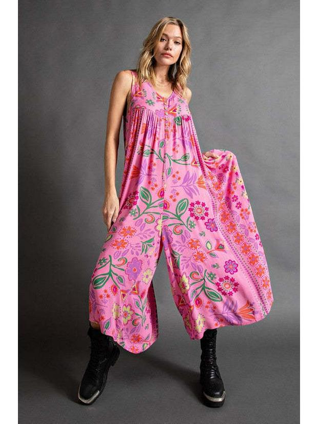 2024 Summer Retro Print Loose Sleeveless Women's Jumpsuit