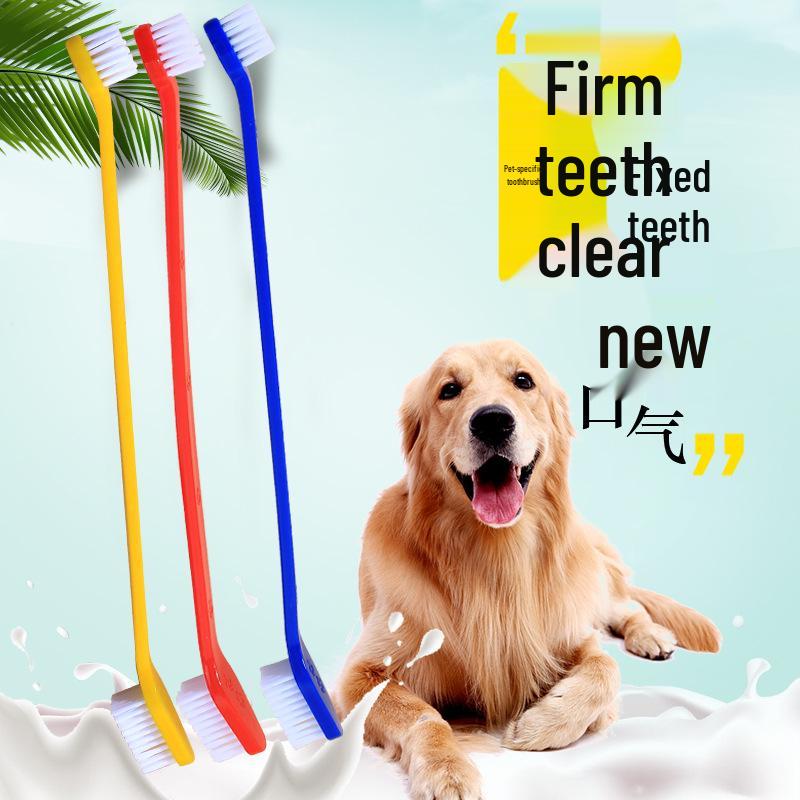 Double-Head Pet Toothbrush for Dogs and Cats - Long Handle for Oral Cleaning