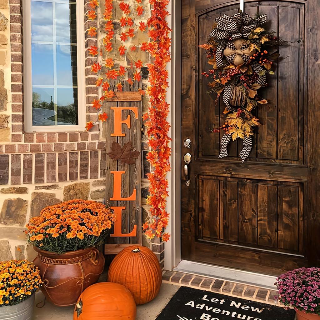 A Single Pack of Autumn Leaf Wreath, Hanging Vine Wreath Made of Artificial Fall Maple Leaves, Perfect for Thanksgiving Decorations for Home, Weddings