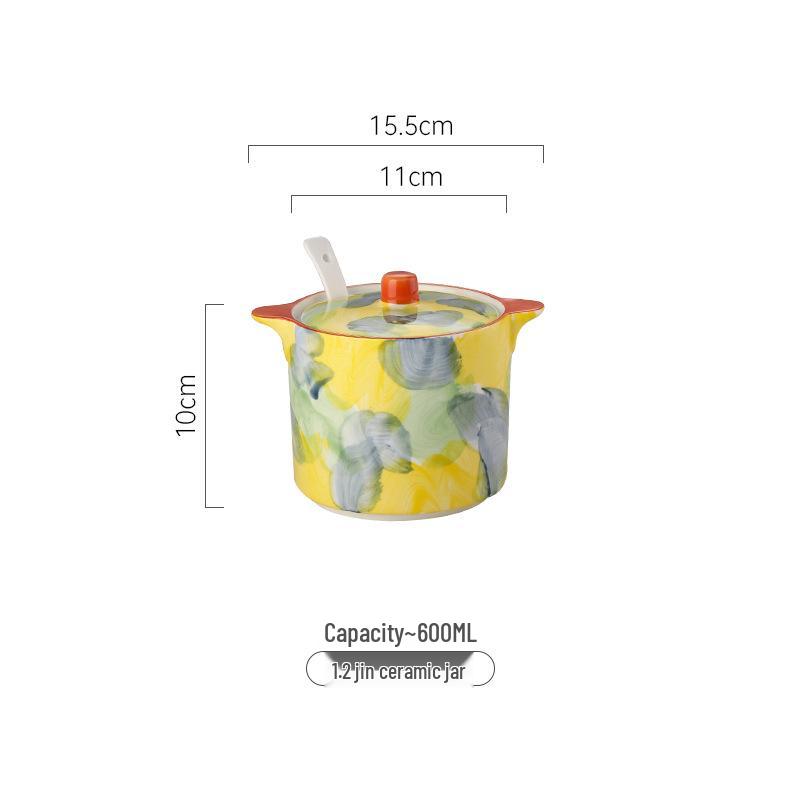 Ceramic Seasoning Jar with Lid & Spoon for Salt, Pepper, Sugar & Sauces