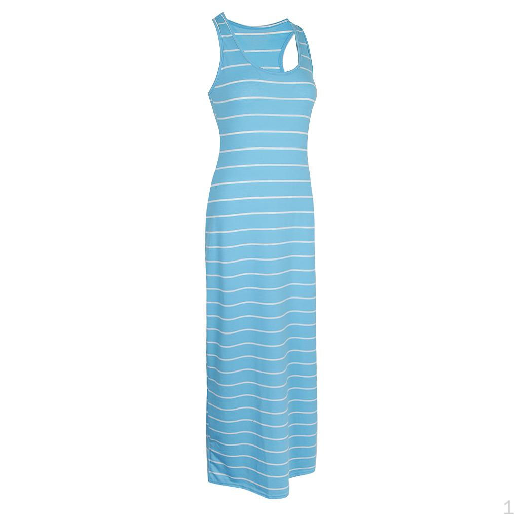 Casual Striped Sleeveless Maxi Dress for Women Girls Sky Blue M