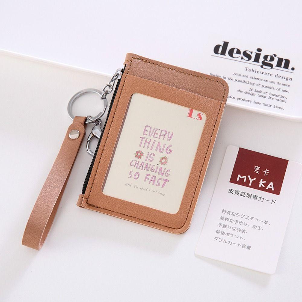 New Zipper Bag Card Badge Holder PU Leather with Hand Rope Coin Purse Card Case Office Supplies