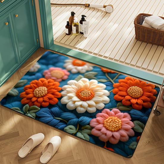 Bodenmatte Schnelltrocknend Lebendige Farbe Blumendesign Rutschfeste Rückseite Teppich Badezimmer Wohnzimmer Fußmatte Heimdekor