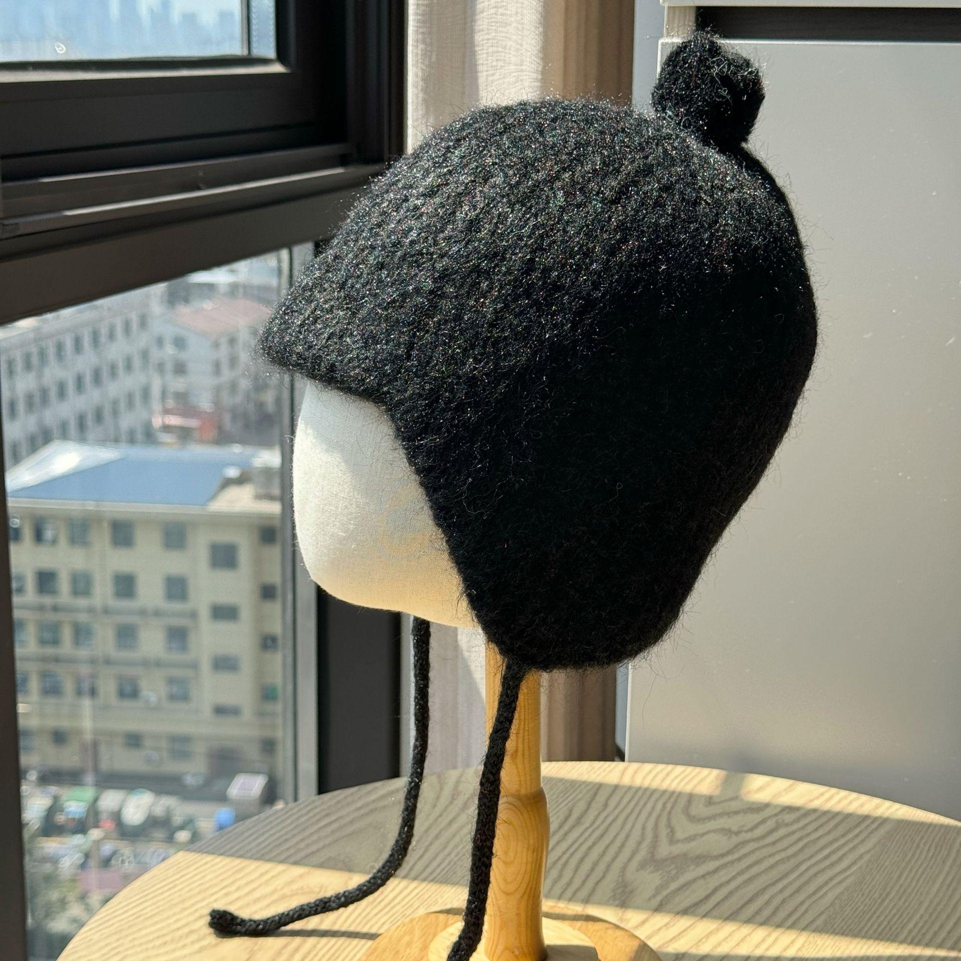 

Осенне-зимняя шерстяная вязаная шапка для защиты ушей для женщин с большим обхватом головы и маленьким лицом, однотонная, теплая и ветрозащитная шапка-балаклава one size