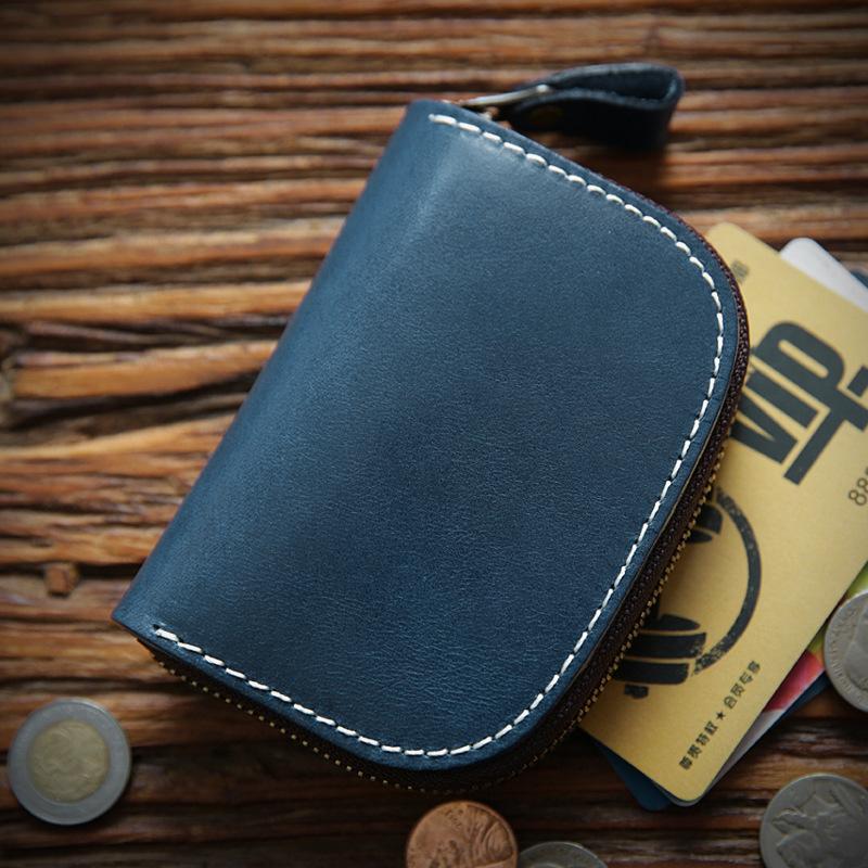 Genuine Leather Key Wallet for Unisex Vintage Handmade Short Zipper Car Holder Bag Card Case Organizer Housekeeper