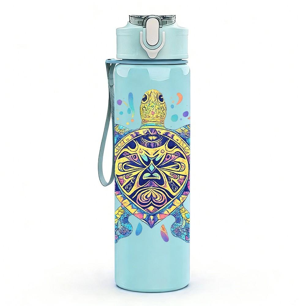 1PC Colorful Sea Turtle Ocean Animal Print 750ml Color Plastic Sports Water Bottle Leakproof Flip Straw Lid Suitable for Sports Office Home Use