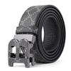Korean Style Automatic Buckle Genuine Leather Belt for Men with Old Flower Pattern