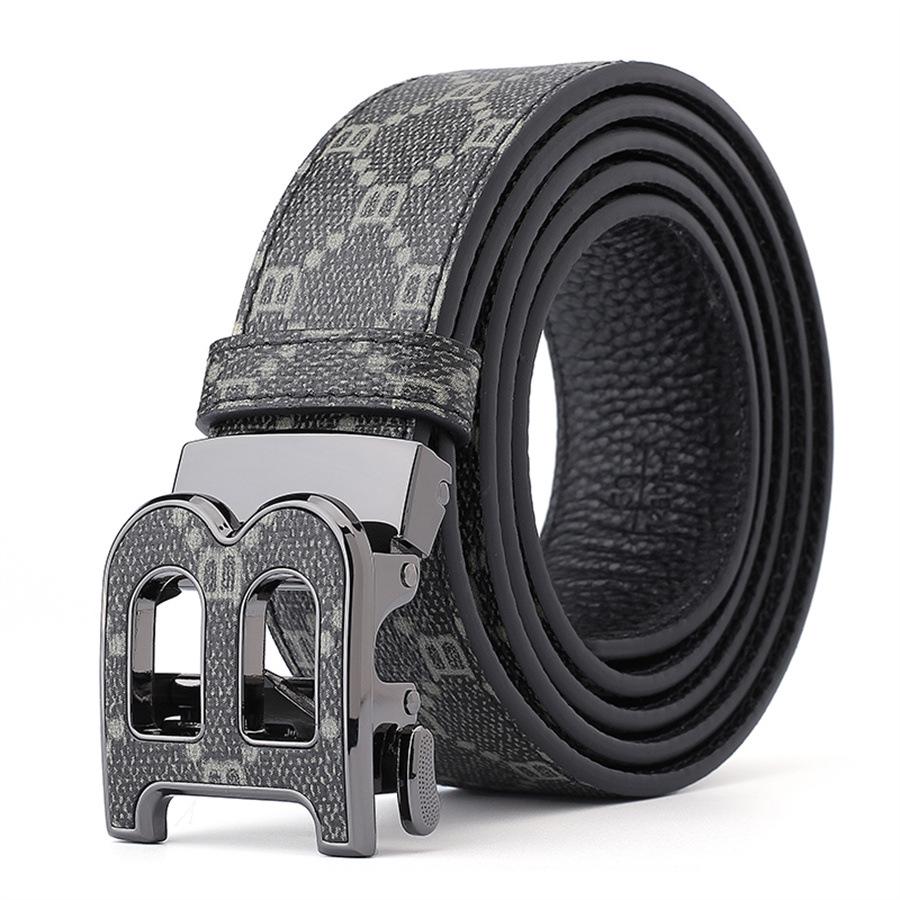 Korean Style Automatic Buckle Genuine Leather Belt for Men with Old Flower Pattern