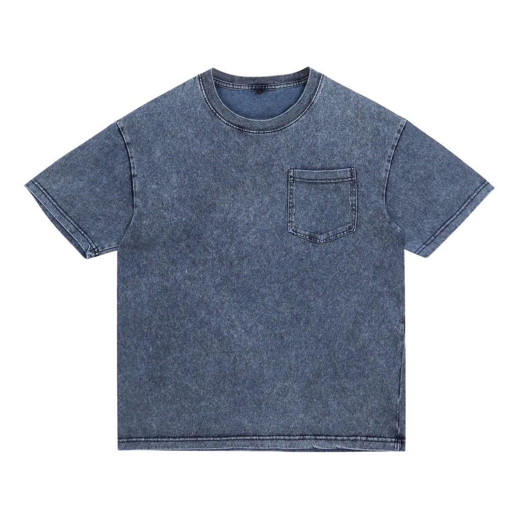 Men's Retro Distressed Washed Heavyweight Pocket Short Sleeve T-shirt
