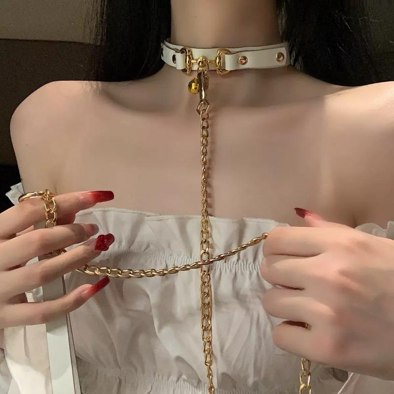 Small Bell Collar Women's Neckband Chain Black Collar Lock Bone Chain Leather Collar Necklace Collar Chain