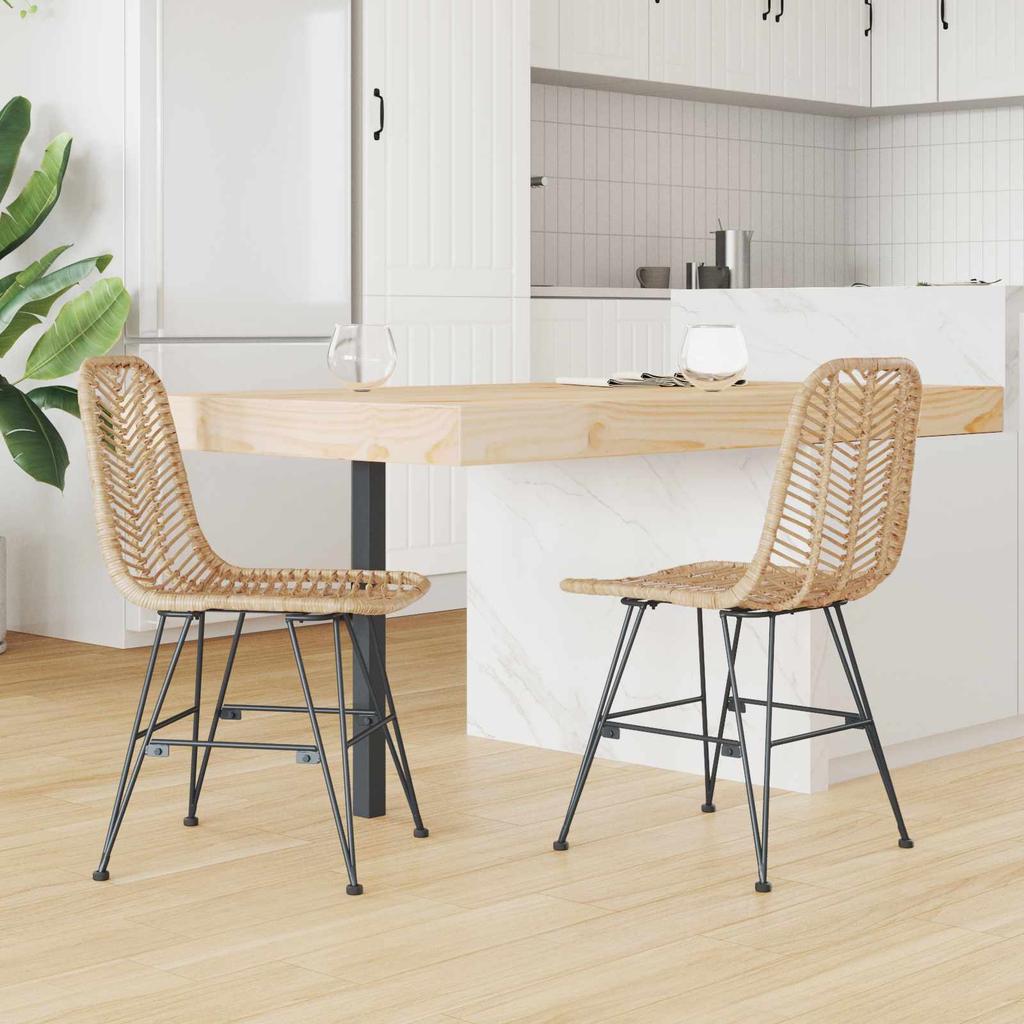 Dining Chair Set of 2 Rattan and Iron Natural Finish 44.5 X 54.5 X 85 Cm