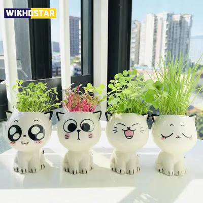 1pc Ceramic Flowerpot Mini Cat Cartoon Cute Plant Desktop Potted Plant Pot DIY Decorate Toys Science Education School Gifts