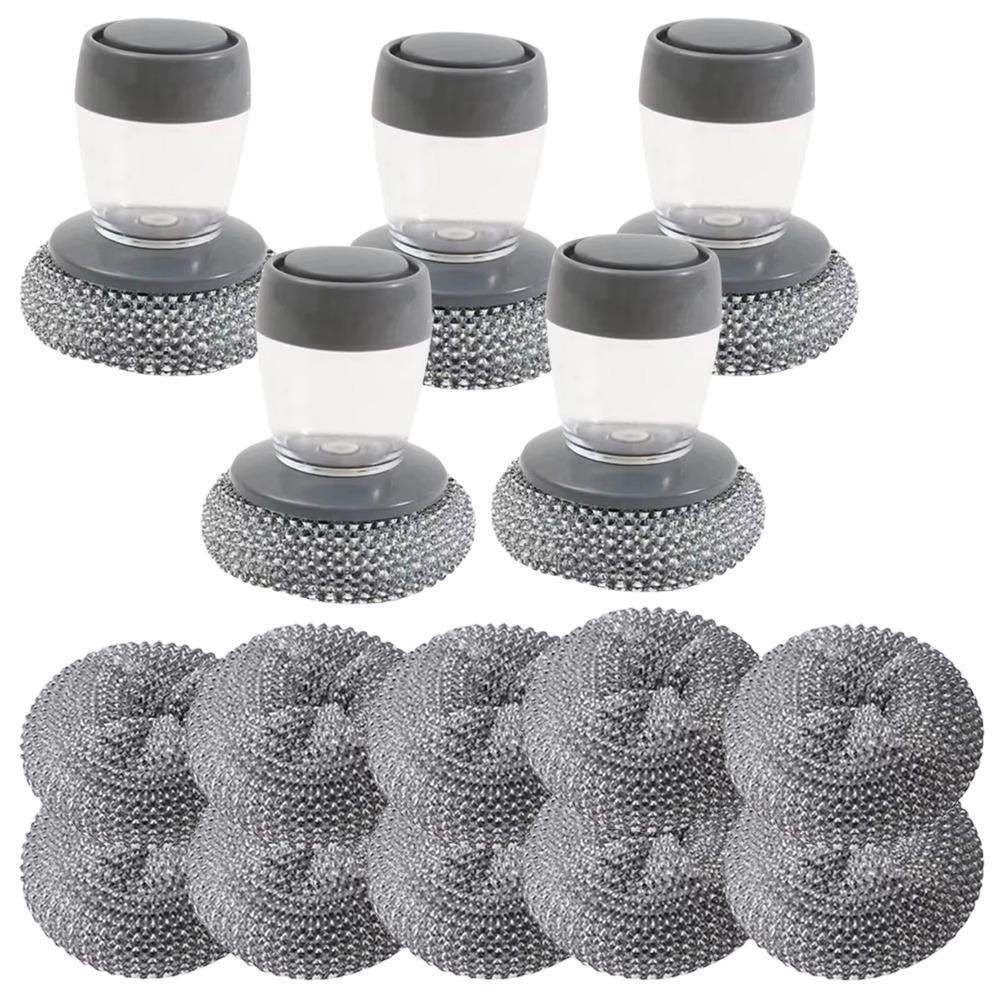 5Pcs Press Type Dish Cleaning Brush Creative Soap Dispensing Dishwashing Tool Kitchen Accessories